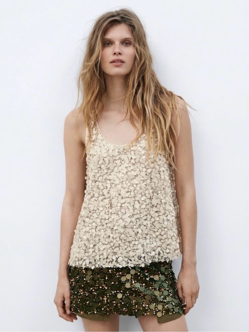 NWT Zara Woman Sequined SEQUIN TANK TOP Size S Small